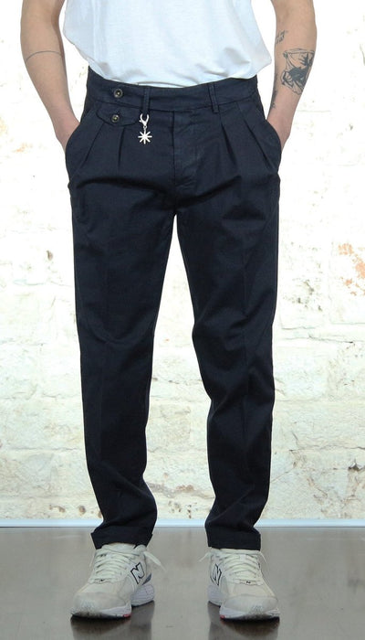 Manuel Ritz Pantalone doppia pinces baggy twill cotone stretch blu Pantaloni Uomo - Boutique Luisa Trendy