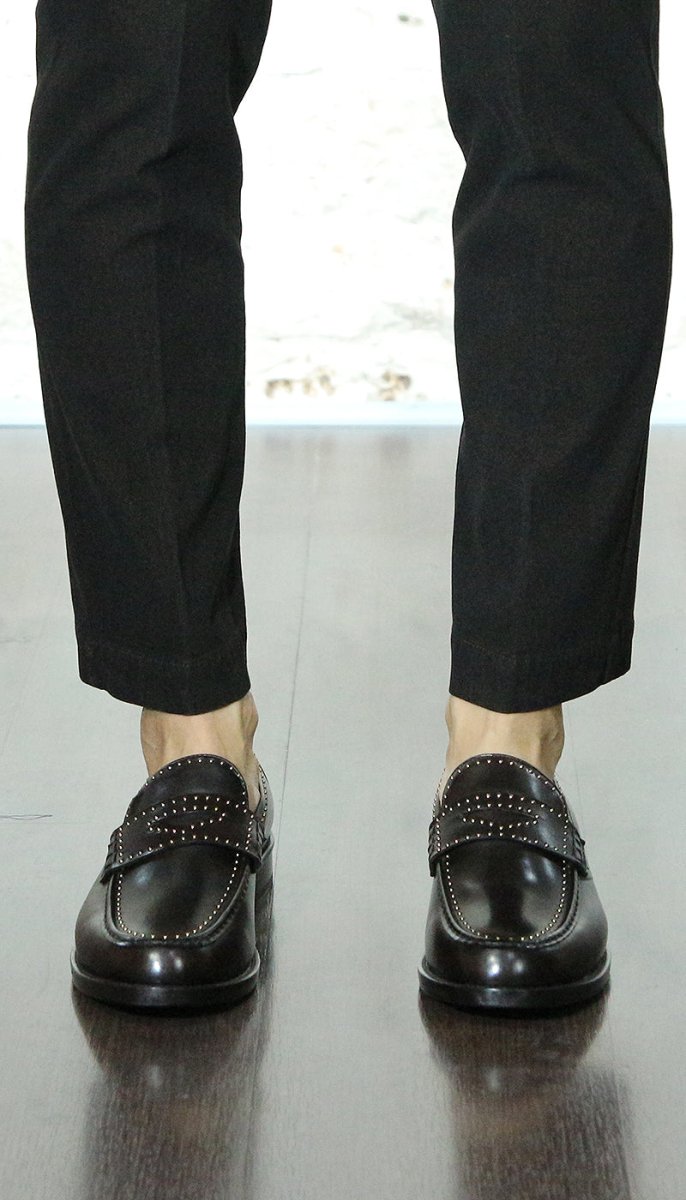 Morgillo Dante Penny Mocassino in pelle con borchie Scarpe Uomo - Boutique Luisa Trendy