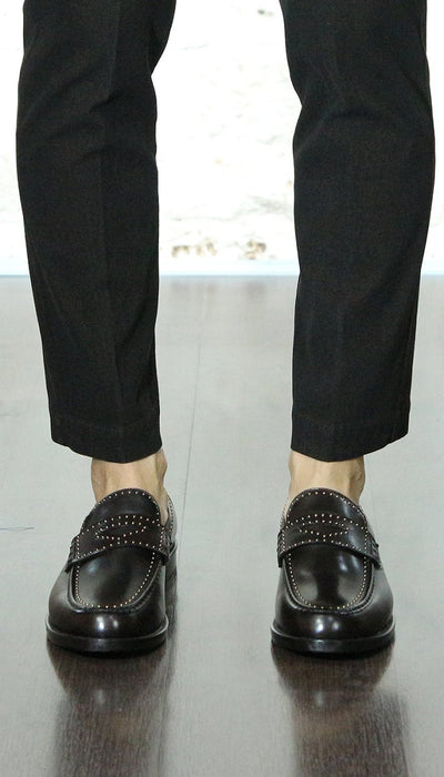Morgillo Dante Penny Mocassino in pelle con borchie Scarpe Uomo - Boutique Luisa Trendy