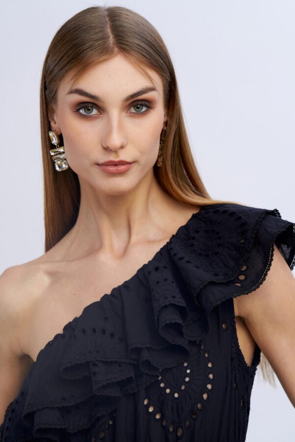 Nosecrets Abito monospalla in cotone sangallo Vestiti - Boutique Luisa Trendy