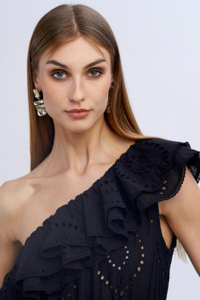 Nosecrets Abito monospalla in cotone sangallo Vestiti - Boutique Luisa Trendy