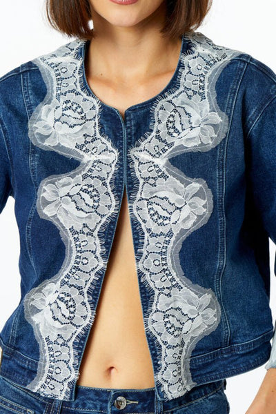 Nosecrets Giubbino jeans con pizzo Capispalla Donna - Boutique Luisa Trendy