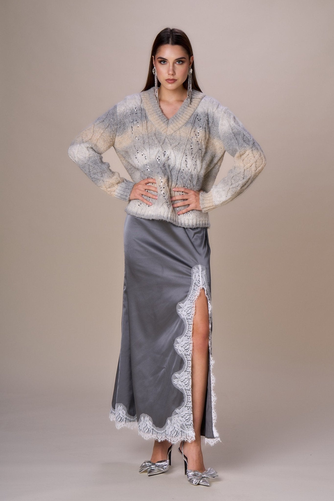 Nosecrets Maglia scollo V over con paillettes Maglie e cardigan Donna - Boutique Luisa Trendy