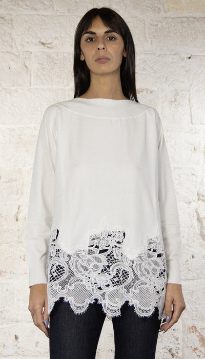 Nosecrets Milano Maglia scollo barca fondo pizzo bianco Maglie e cardigan Donna - Boutique Luisa Trendy