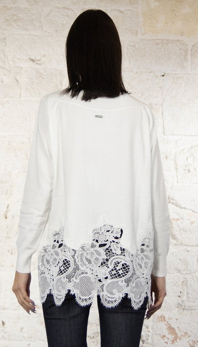 Nosecrets Milano Maglia scollo barca fondo pizzo bianco Maglie e cardigan Donna - Boutique Luisa Trendy