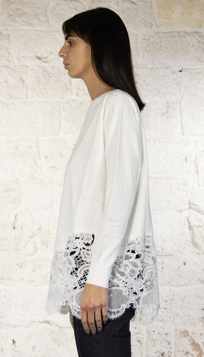 Nosecrets Milano Maglia scollo barca fondo pizzo bianco Maglie e cardigan Donna - Boutique Luisa Trendy