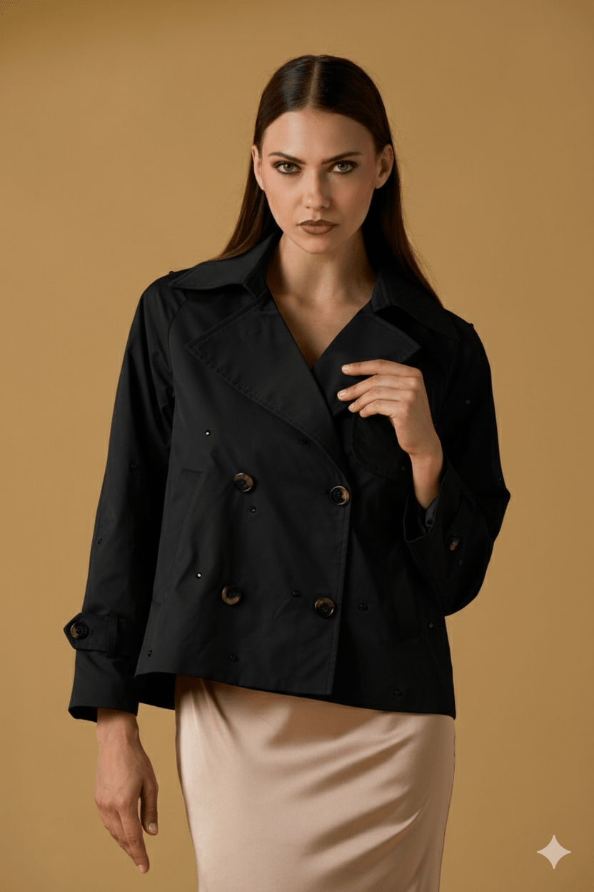 Nosecrets Trench corto diamanti nero Capispalla Donna - Boutique Luisa Trendy