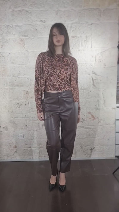 Twinset Pantalone marrone in ecopelle 252TP2091