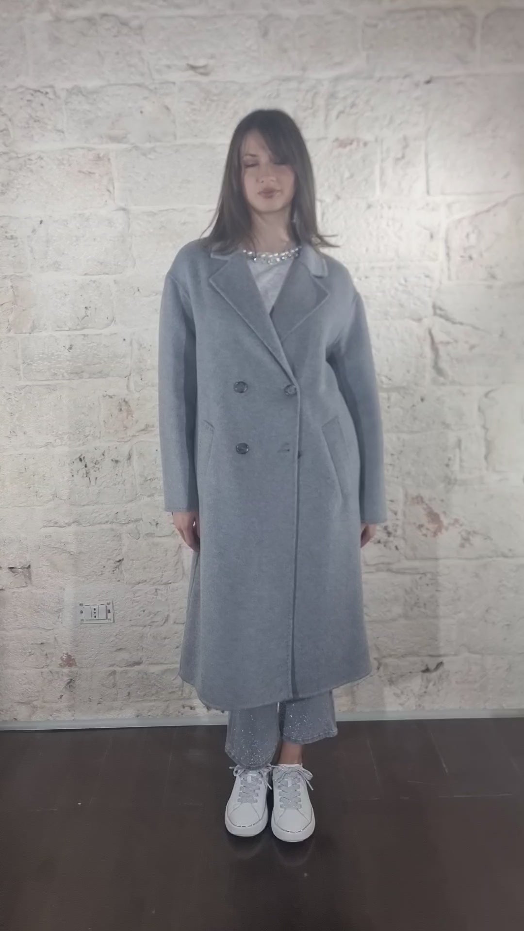 Gaudi Cappotto da donna in panno grigio oversize