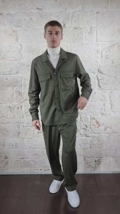 Havana & Co Overshirt in tessuto stretch verde