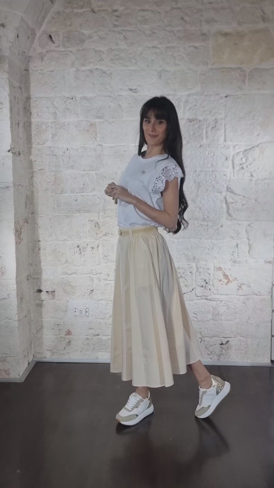 Twinset Gonna longuette in popeline con cintura