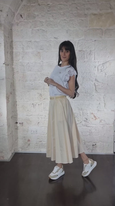 Twinset Gonna longuette in popeline con cintura