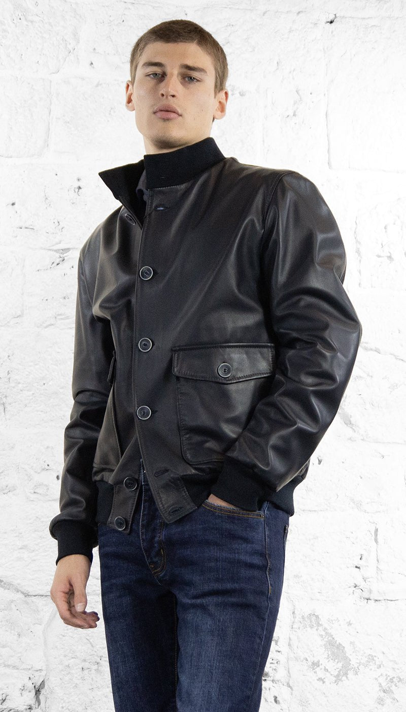 Something Special Giubbino bomber in pelle blu Capispalla Uomo - Boutique Luisa Trendy