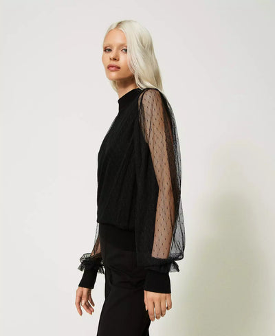 Twinset Milano Top in maglia e tulle plumetis