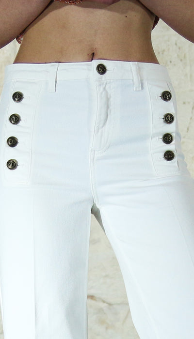 Twinset Milano Jeans flare bianco con bottoni décor