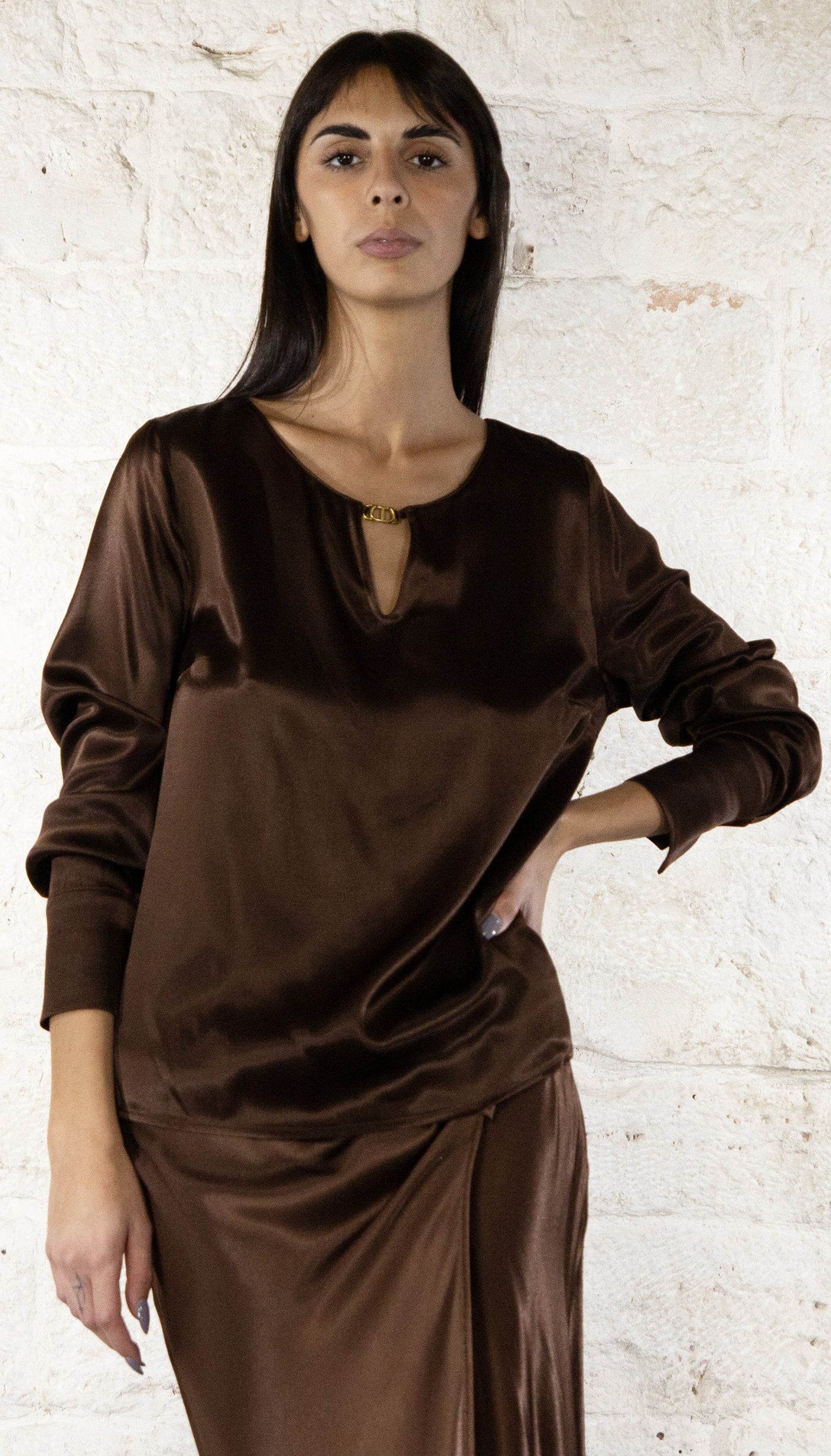 Twinset Milano Blusa in raso con Oval T