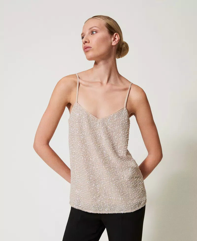 Twinset Top con paillettes e perle