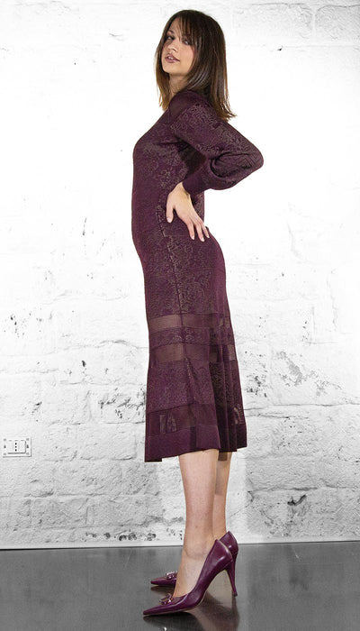 Twinset Abito midi bordeaux in maglia traforata Vestiti - Boutique Luisa Trendy