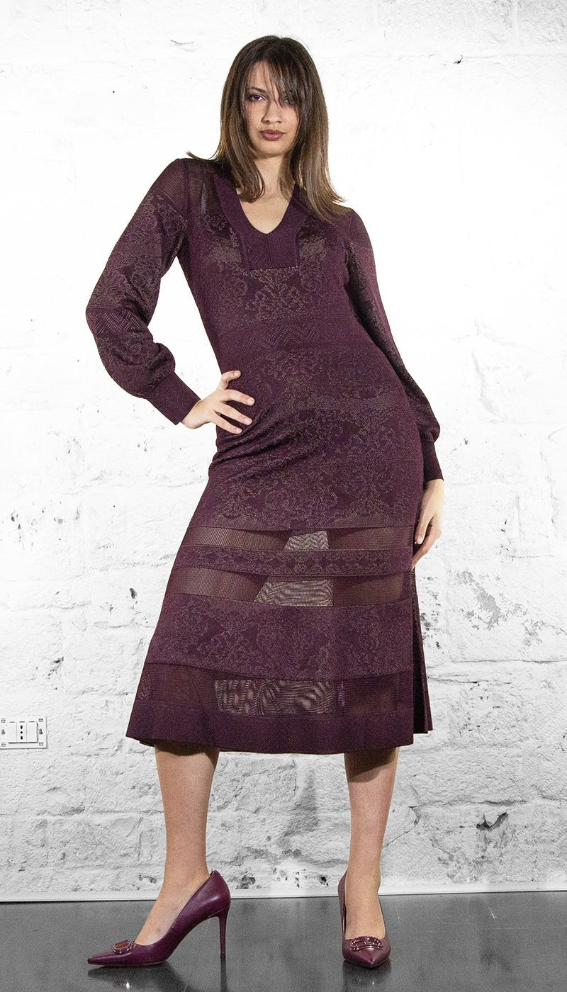 Twinset Abito midi bordeaux in maglia traforata Vestiti - Boutique Luisa Trendy