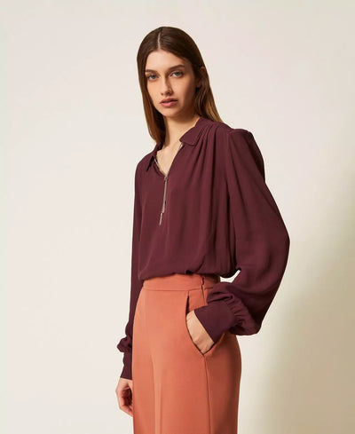 Twinset Blusa con arricciature e catena Oval T Bluse e camicie - Boutique Luisa Trendy