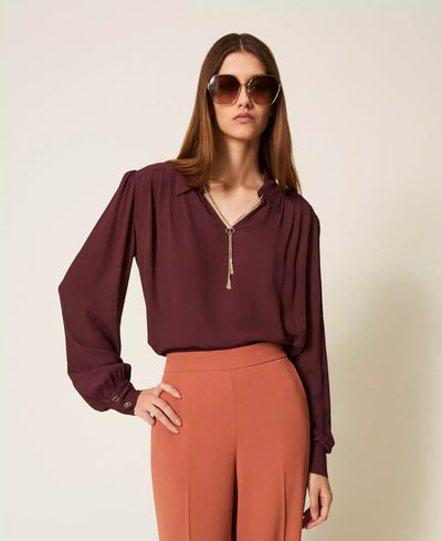 Twinset Blusa con arricciature e catena Oval T Bluse e camicie - Boutique Luisa Trendy