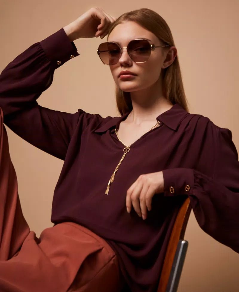 Twinset Blusa con arricciature e catena Oval T Bluse e camicie - Boutique Luisa Trendy
