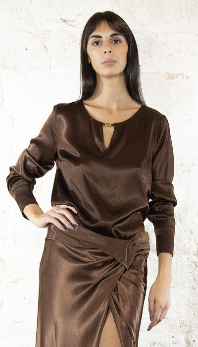 Twinset Blusa e gonna in raso marrone