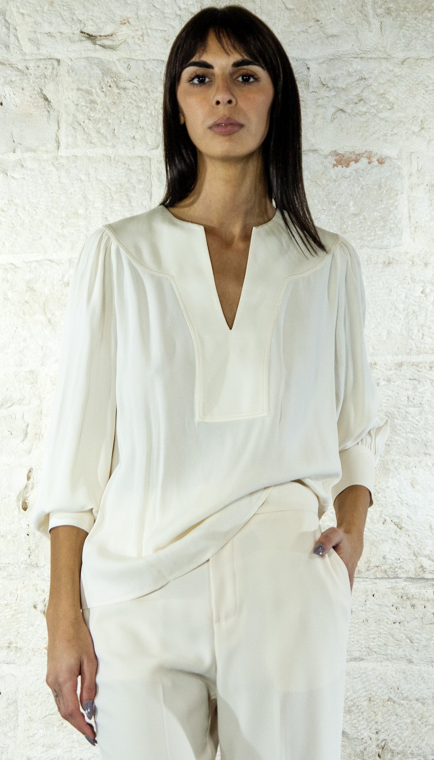 Twinset Milano Blusa in crepe scollo V.