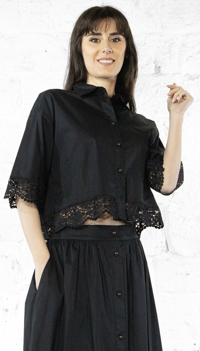 Twinset Camicia cropped in popeline con pizzo Bluse e camicie - Boutique Luisa Trendy