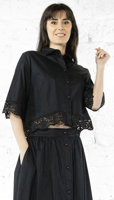 Twinset Camicia cropped in popeline con pizzo Bluse e camicie - Boutique Luisa Trendy