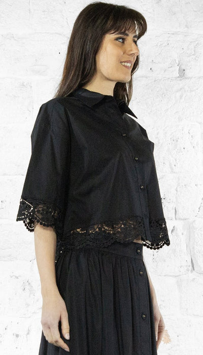 Twinset Camicia cropped in popeline con pizzo Bluse e camicie - Boutique Luisa Trendy
