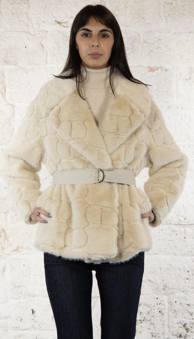 Twinset Milano Cappotto corto in faux fur con Oval T 242tt2031