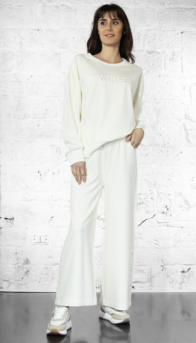 Twinset Felpa bianca in scuba scritta logo 251LL2RBB Felpa - Boutique Luisa Trendy