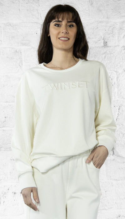 Twinset Felpa bianca in scuba scritta logo 251LL2RBB Felpa - Boutique Luisa Trendy