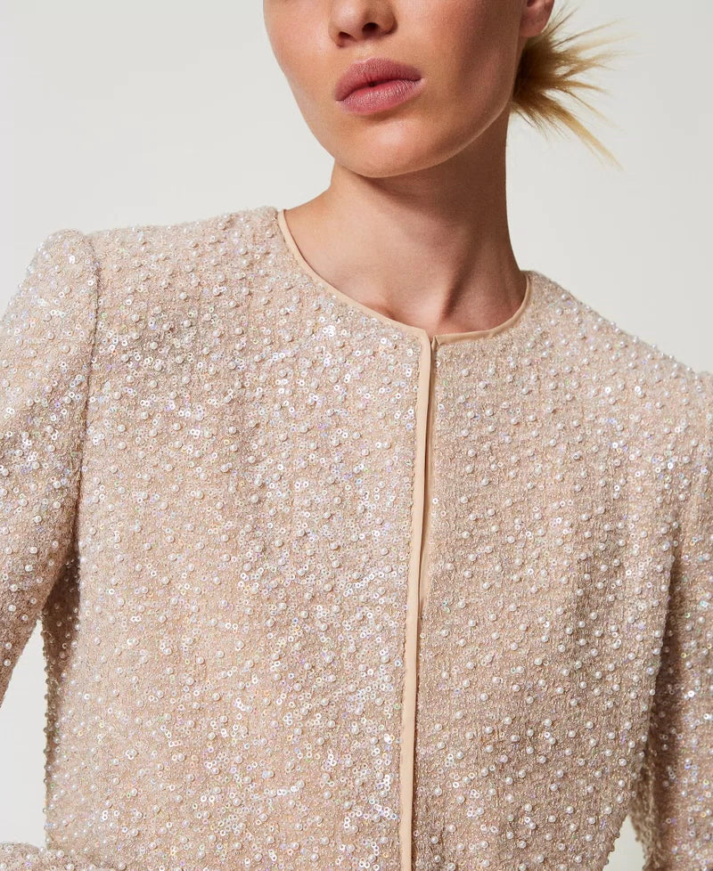 Twinset Giacca con paillettes e perle