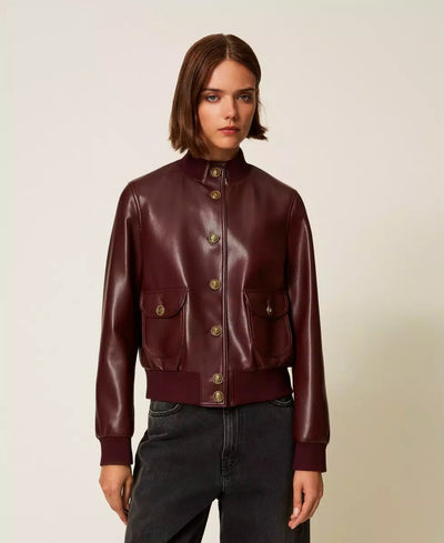 Twinset Giacca effetto pelle con bottoni Capispalla Donna - Boutique Luisa Trendy