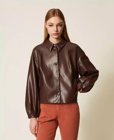Twinset Giacca effetto pelle con colletto a camicia Capispalla Donna - Boutique Luisa Trendy