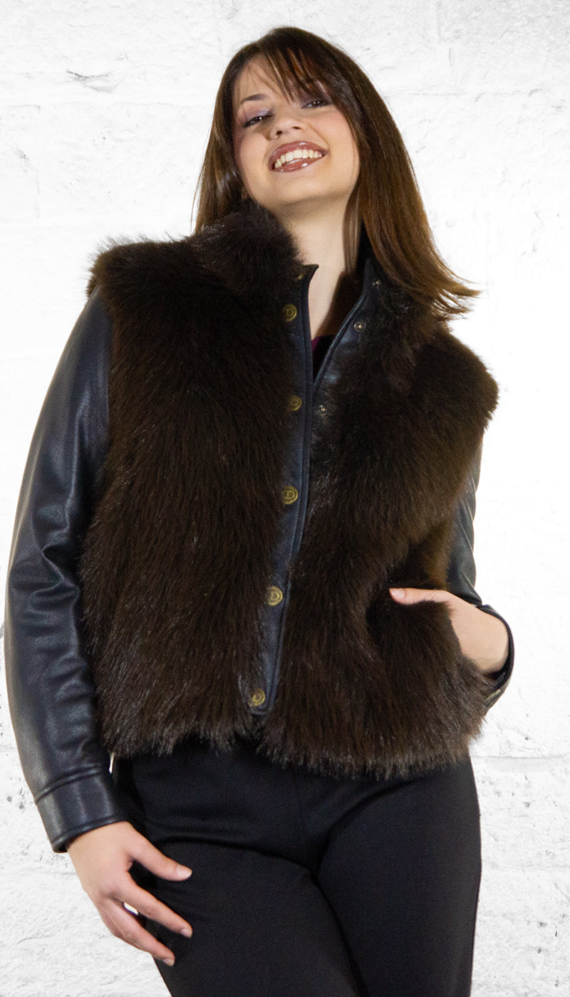 Twinset Giubbino effetto pelle con eco pelliccia