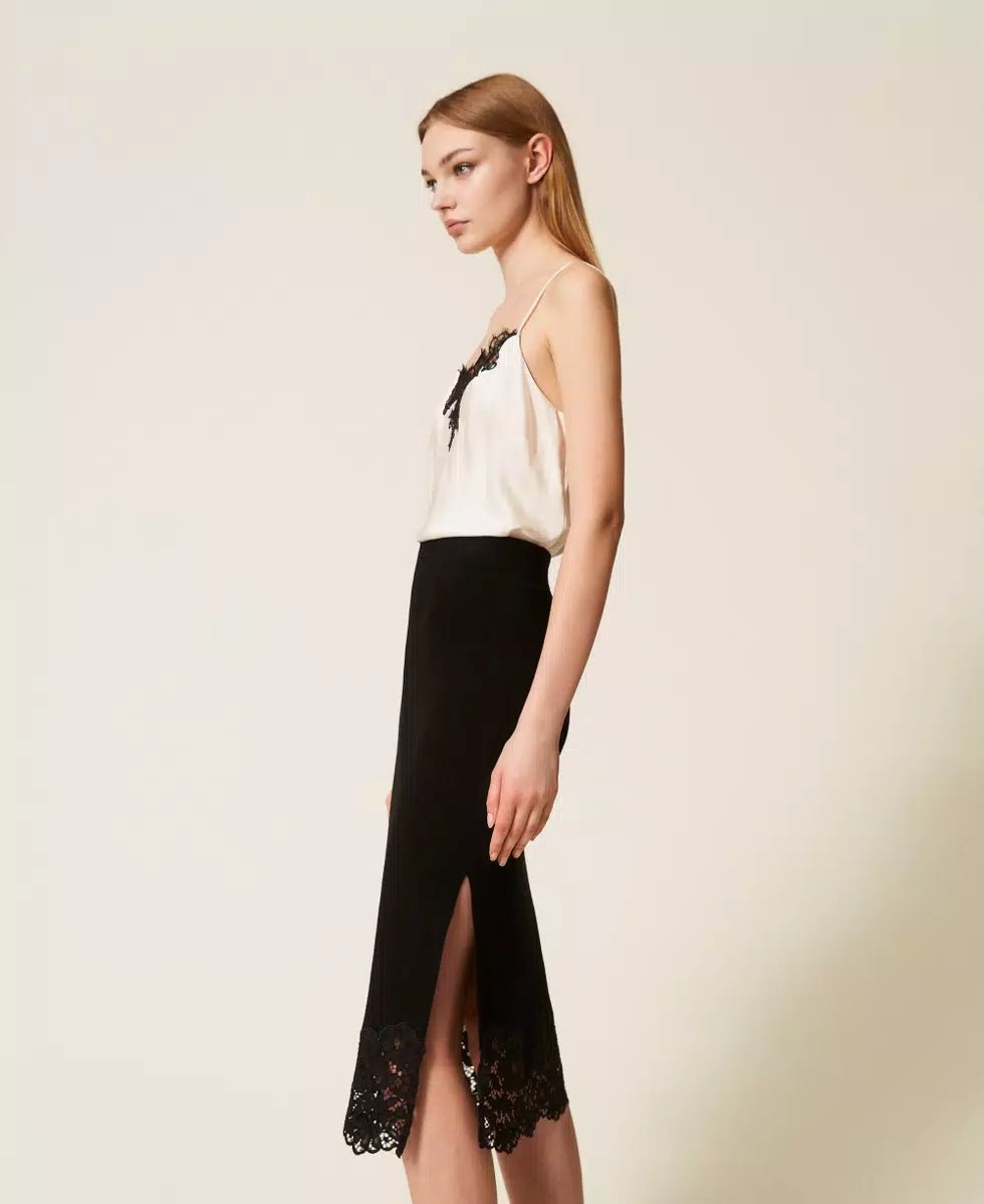 Twinset Gonna longuette in maglia con pizzo Gonna - Boutique Luisa Trendy
