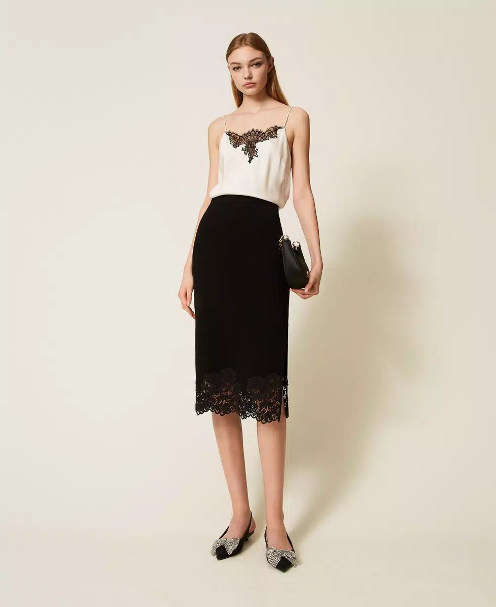 Twinset Gonna longuette in maglia con pizzo Gonna - Boutique Luisa Trendy