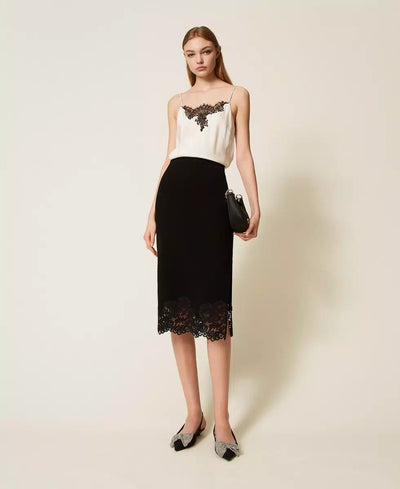 Twinset Gonna longuette in maglia con pizzo Gonna - Boutique Luisa Trendy