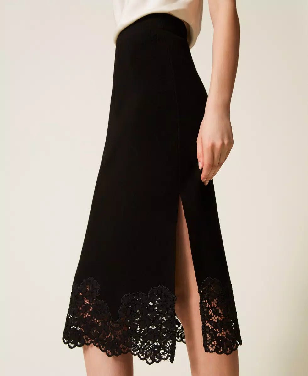 Twinset Gonna longuette in maglia con pizzo Gonna - Boutique Luisa Trendy