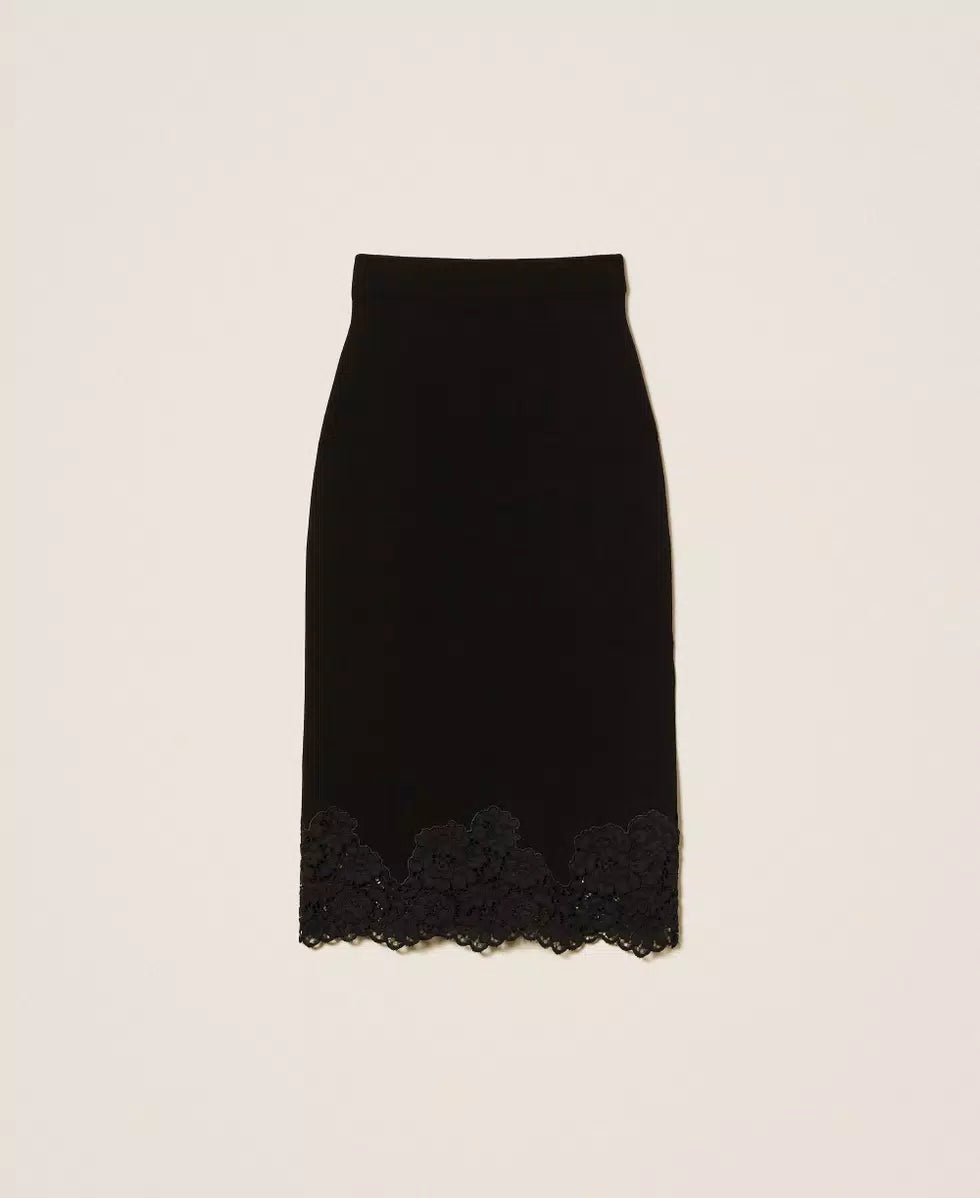 Twinset Gonna longuette in maglia con pizzo Gonna - Boutique Luisa Trendy