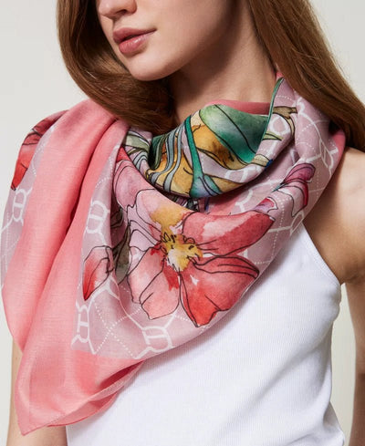 Twinset Kefiah con stampa logo e fiori sciarpe e foulard - Boutique Luisa Trendy