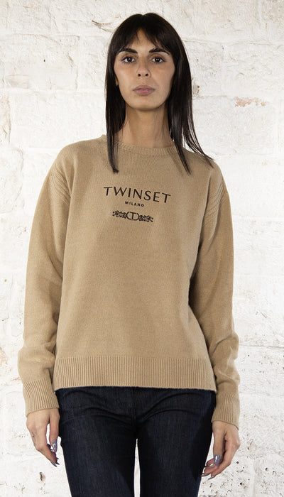 Twinset Milano Maglia in misto lana con logo ricamato