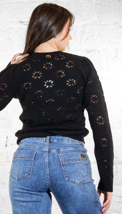 Twinset Maglione nero in misto lana con ricami Maglie e cardigan Donna - Boutique Luisa Trendy