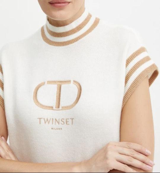 Twinset Maglione smanicato con logo Oval-T