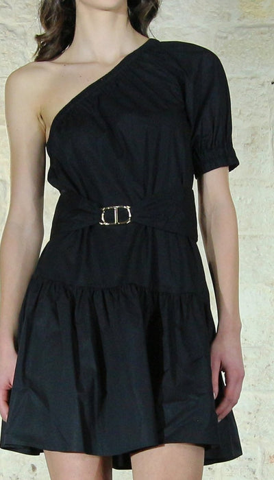 Twinset Milano Abito corto monospalla in popeline con Oval T Vestiti - Boutique Luisa Trendy