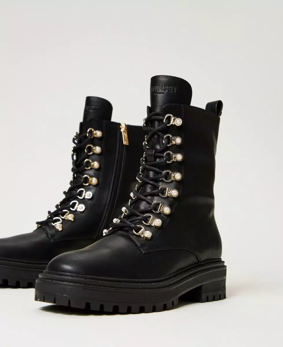 Twinset Milano Anfibi trekking con perle Scarpe - Boutique Luisa Trendy
