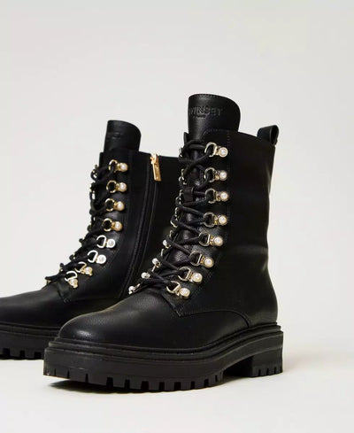 Twinset Milano Anfibi trekking con perle Scarpe - Boutique Luisa Trendy